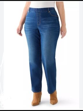 Avenue Straight-Leg Westbound Jeans in Medium Blue Wash 16 Short Causal Pullon